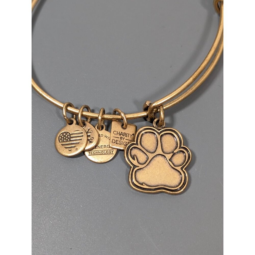 Alex and Ani Paw Print Charm Bracelet Golden Bronze Tone Cat Dog Pet‎ Stackable